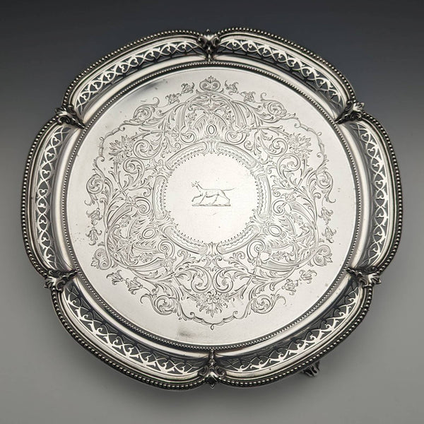 1870年 英国アンティーク 純銀製サルヴァ 直径26cm 523g Henry Holland